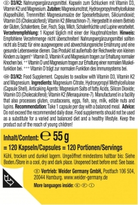 Weider - Vitamin D3/K2 + Magnesium (120 Kapseln)